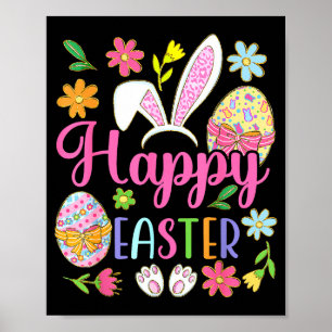 Fröhliche Ostern Lustiger Hase Eier Retro Jungen G Poster