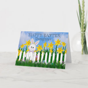 FRÖHLICHE OSTERN - NARZISSEN UND HÄSCHEN - TOCHTER FEIERTAGSKARTE