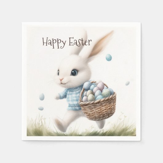 Fröhliche Ostern, Osterhasen mit Eiern Serviette (Vorderseite)