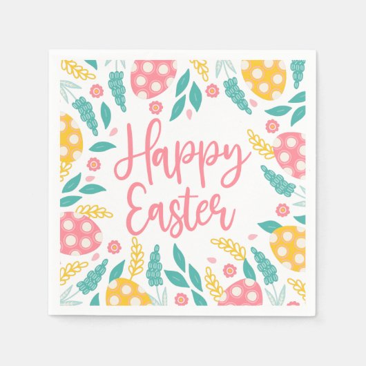 Fröhliche Ostern Pinkes Laub Serviette (Vorderseite)