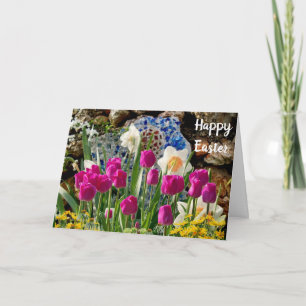 Fröhliche Ostern Rosa Tulpen Gefaltete Feiertagska Feiertagskarte