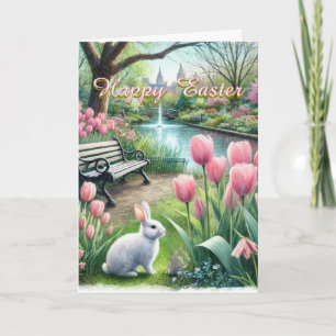 Fröhliche Ostern rosa Tulpen gefaltete Grußkarte Karte