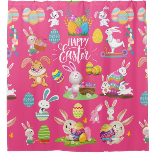 Fröhliche Ostern, sonnige Wünsche und farbenfrohe  Duschvorhang (Vorderseite)