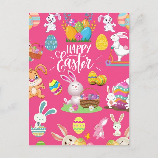 Fröhliche Ostern, sonnige Wünsche und farbenfrohe Postkarte (Vorderseite)