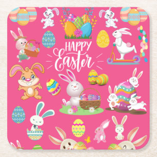 Fröhliche Ostern, sonnige Wünsche und farbenfrohe Rechteckiger Pappuntersetzer