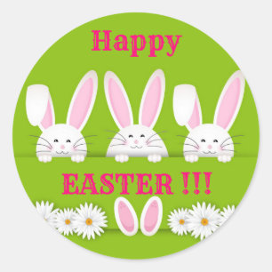 Fröhliche Ostern-Trendy-Hasen-Blumen Runder Aufkleber