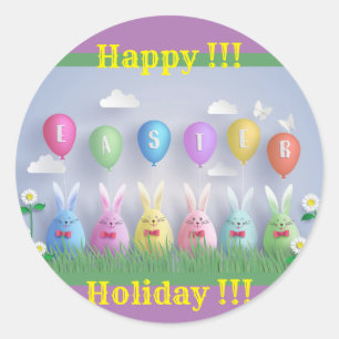 Fröhliche Ostern-Trendy-Hasen-Blumen Runder Aufkleber