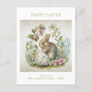 Fröhliche Ostern Vintage-Hase mit Ei personalisier Feiertagspostkarte