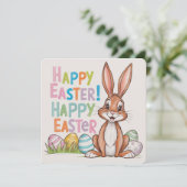 Fröhliche Ostern vintage Hase personalisiert Feiertagskarte (Stehend Vorderseite)