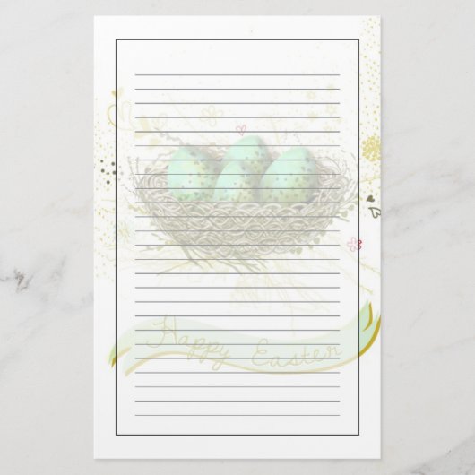 Fröhliche Ostern! - Vogelnest mit bunten Eiern Briefpapier (Vorderseite)