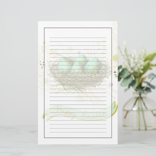Fröhliche Ostern! - Vogelnest mit bunten Eiern Briefpapier (Stehend Vorderseite)