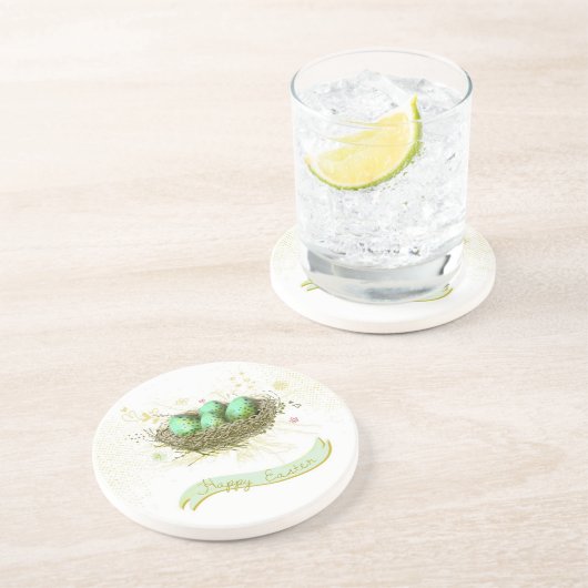 Fröhliche Ostern! - Vogelnest mit bunten Eiern Untersetzer (Seite)