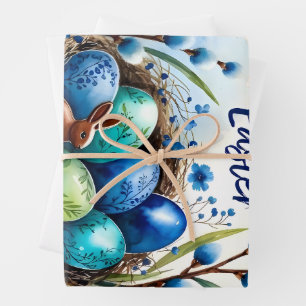 Fröhliche Ostern Wasserfarbe-Hasen-Nest-Karte Geschenkpapier Set