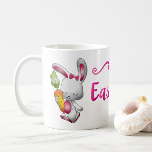 Fröhliche Ostern Weiße Hasen Rosa Schrift Personal Kaffeetasse