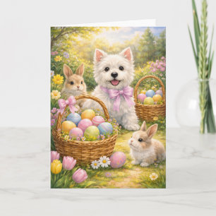 Fröhliche Ostern Westie & Häschen Grußkarte Karte