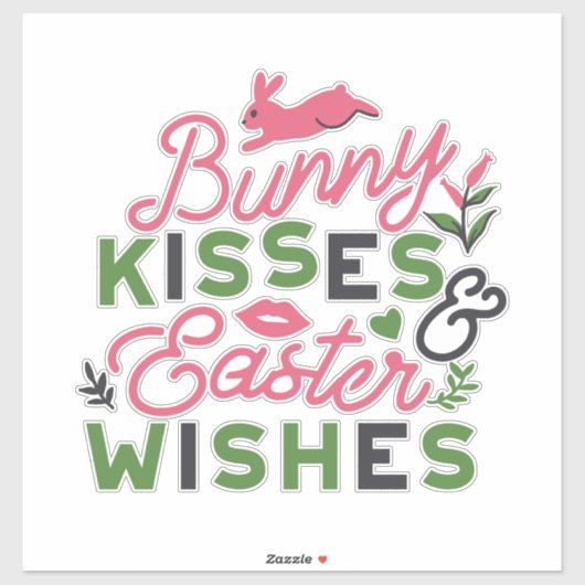 Fröhliche Ostertypografie - Bunny Kisses Aufkleber (Blatt)