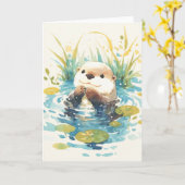 Fröhliche Otter unter den Lily Pads Karte (Gelbe Blume)