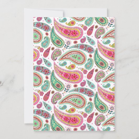 Fröhliche Paisley Pink & Türkis Folklorekunst Einladung (Rückseite)