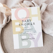 Fröhliche Pastel Oh Baby Neutral Baby Dusche Einladung