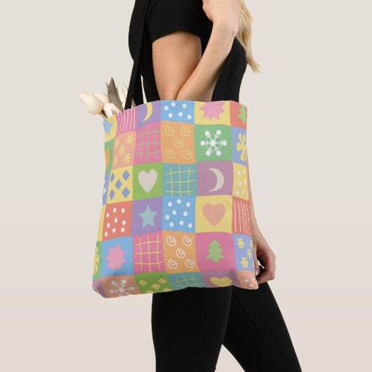 Fröhliche Pastell-Patchworkarbeit Tasche (Von Nahem)
