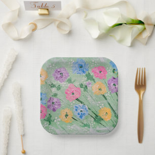 Fröhliche Pastellfarben Blumen, 7" Quadratische Pa Pappteller