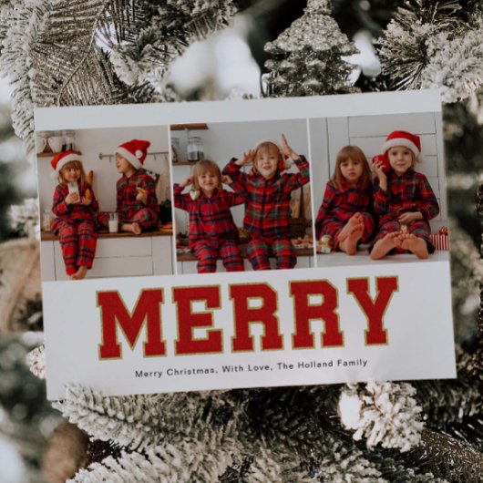 Fröhliche Patch Letter Foto Weihnachtskarten Feiertagskarte