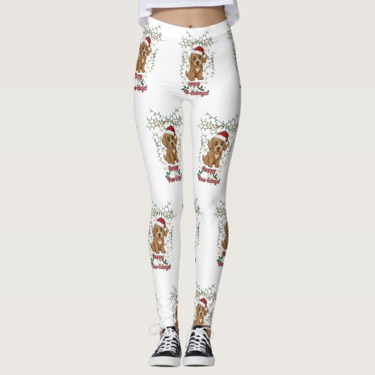 Fröhliche Paw-lidays Weihnachts Cockapoo Design Leggings (Vorderseite)