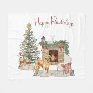 Fröhliche Pawlidays Hunde-Design - Golden Retrieve Fleecedecke
