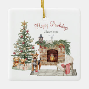 Fröhliche Pawlidays Hundedesign - Airedale Keramikornament