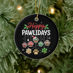 Fröhliche Pawlidays Lustiger Weihnachts Hund Pfote Keramik Ornament