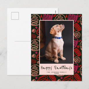 Fröhliche Pawlidays Rotes Ein-Linien-Muster Hund H Feiertagspostkarte