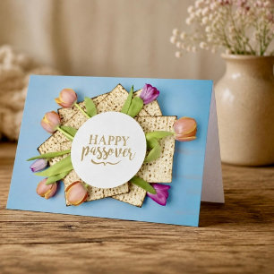Fröhliche Pessach-Karte mit Tulpen & Matze Moder Karte