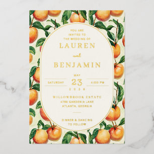 Fröhliche Pfirsich-Botanische Illustration Folieneinladung