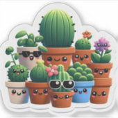 Fröhliche Pflanze der Cactus Group Art Aufkleber (Vorderseite)