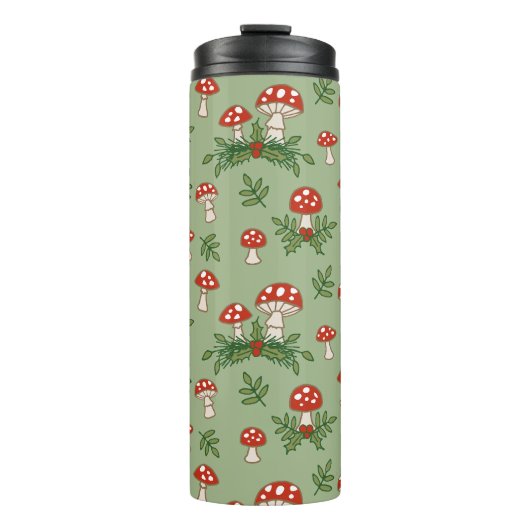 Fröhliche Pilze auf Celadon Thermosbecher (Vorderseite)