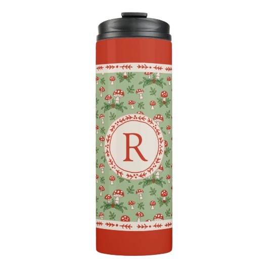 Fröhliche Pilze-Monogramm Thermosbecher (Vorderseite)