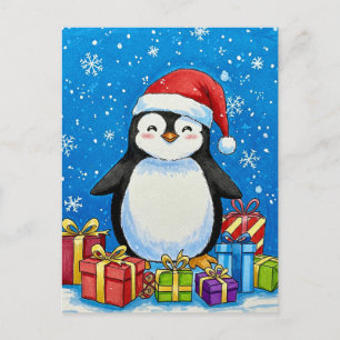 Fröhliche Pinguin-Weihnachtskarte Postkarte
