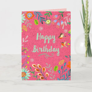 Fröhliche Pinke Happy Birthday Landblumen Karte