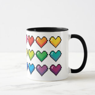 Fröhliche Pixel-Herzen in Rainbow-Muster-Tasse Tasse