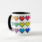 Fröhliche Pixel-Herzen in Rainbow-Muster-Tasse Tasse (Vorderseite Links)