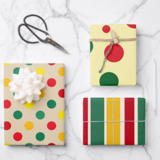 Fröhliche Polka-Punkte und Streifen für alle Alter Geschenkpapier Set