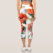 Fröhliche Poppies Rote Drei-Sterne-Kunst Capri Leggings (Rückseite)
