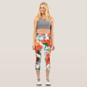 Fröhliche Poppies Rote Drei-Sterne-Kunst Capri Leggings (Vorderseite)