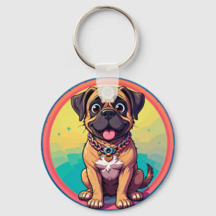 Fröhliche Pug-Bunte Cartoon-Illustration Schlüsselanhänger