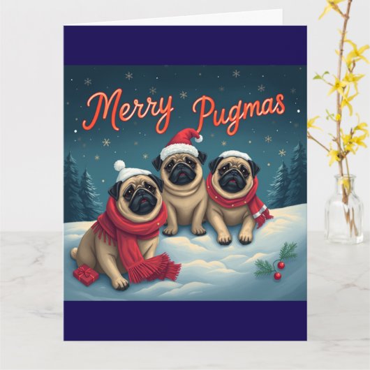 Fröhliche Pugmas aus unserer Familie Karte (Gelbe Blume)
