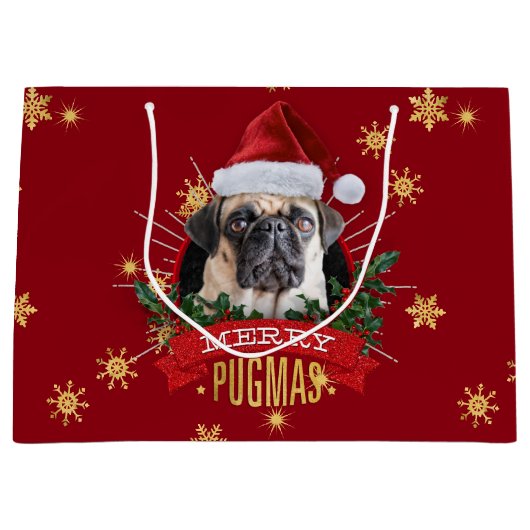 Fröhliche Pugmas Geschenk-Tasche Große Geschenktüte (Vorderseite)