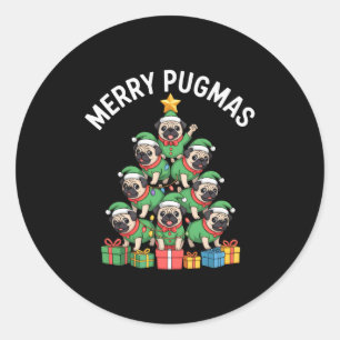 Fröhliche Pugmas Lustiger Pug Weihnachtsbaum Feier Runder Aufkleber