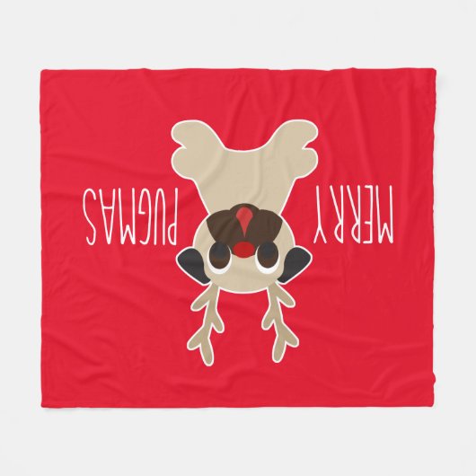 Fröhliche Pugmas Mops-Ren-Fleece Fleecedecke (Vorderseite (Horizontal))