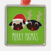 Fröhliche Pugmas Mops-Sankt-Ren-Verzierung Ornament Aus Metall (Vorne)