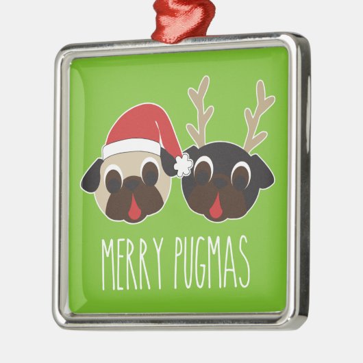 Fröhliche Pugmas Mops-Sankt-Ren-Verzierung Ornament Aus Metall (Links)